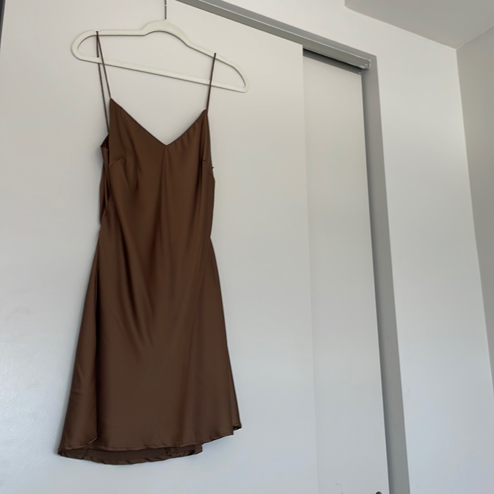Satin Brown Open Back Dress